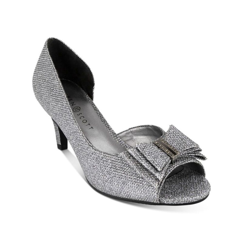 KAREN SCOTT Womens Gray Textured Destinaa Round Toe Block Heel Slip On Pumps 5 M